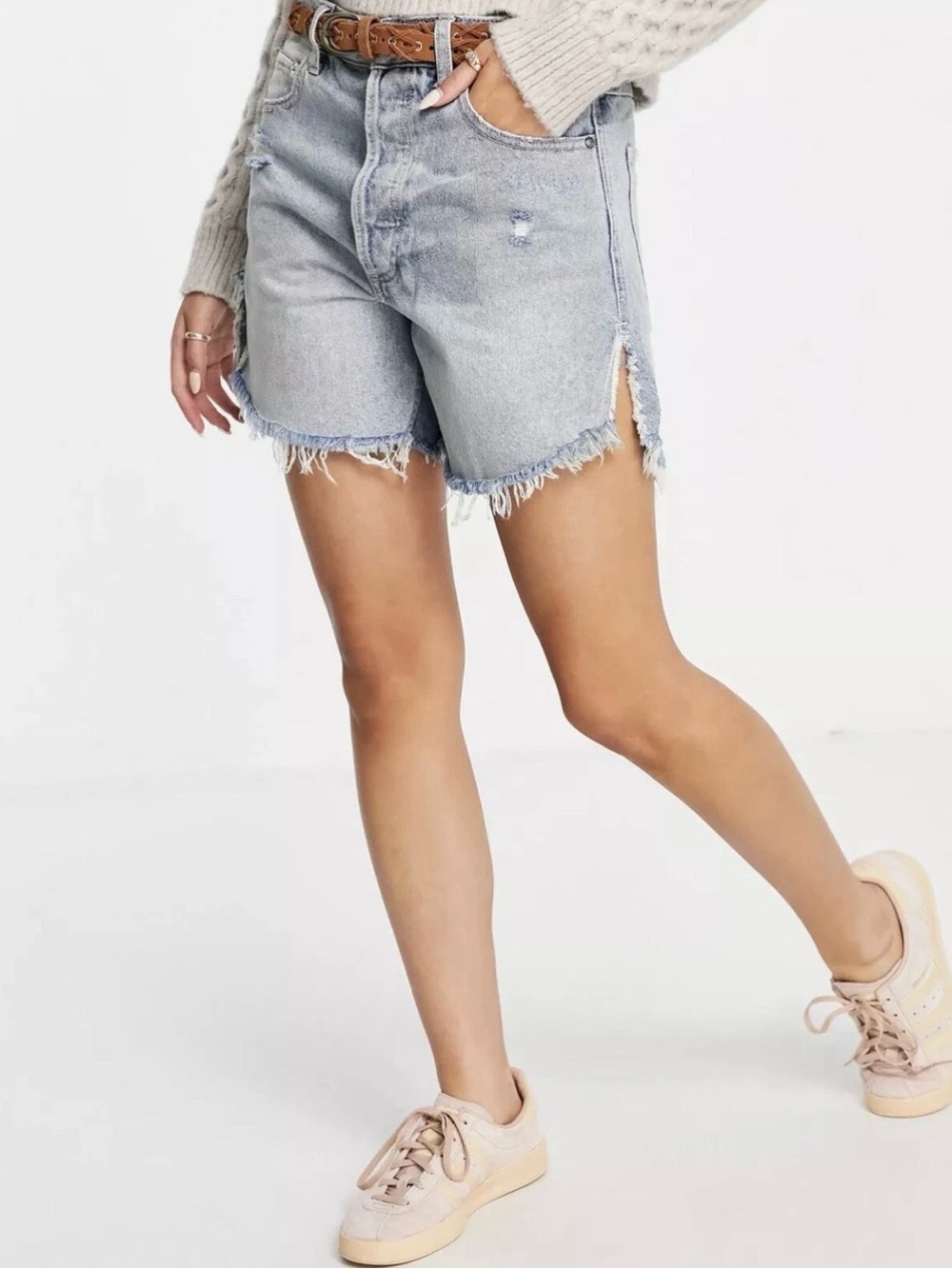 Free People We the Free High-Rise Denim Shorts - Light Blue, Size 29